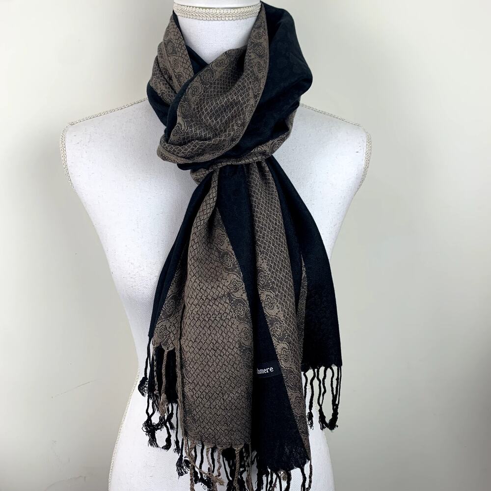 100% Cashmere Pashmina scarf *New* black bronze gold